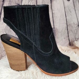Dolce Vita Black Open Toe Ankle Boots with Stacked Heel Size 9